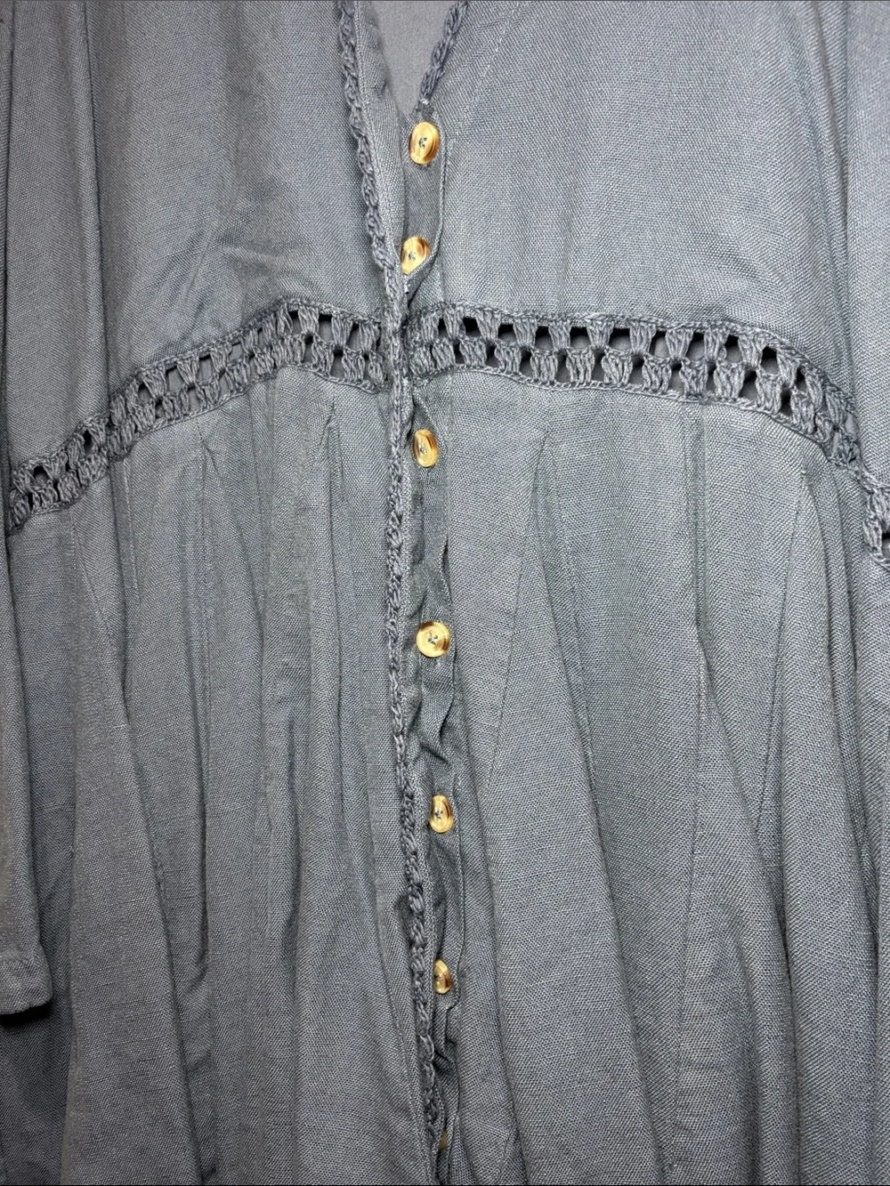 Free People Hazy Baby Rayon Linen Crochet Lace Babydoll Dress small